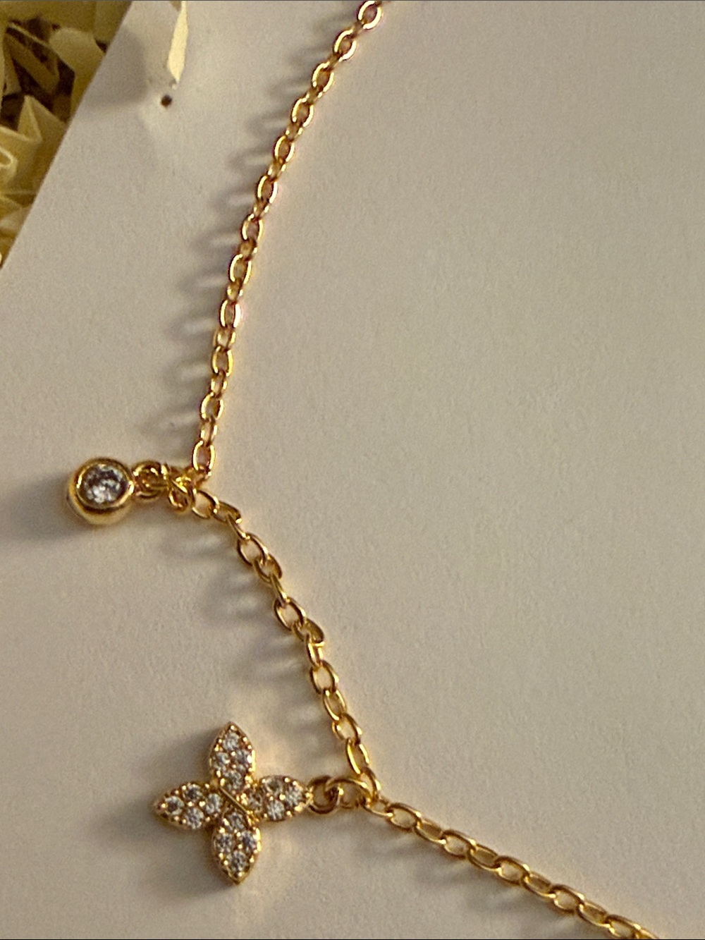Delicate Gold Flower Drop Necklace with Crystal Accents - Picture 4 of 7